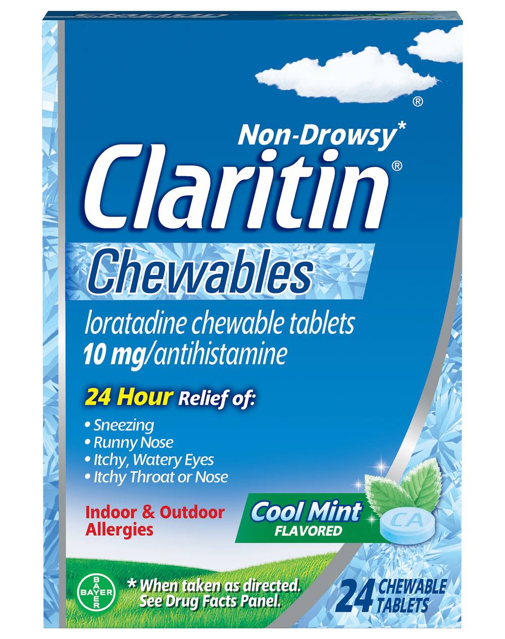 Claritin Non-Drowsy Cool Mint Flavored 10 mg Loratadine Chewable Tablets (1.3 oz)