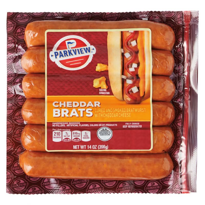 Parkview Brats Cured & Smoked Bratwurst, Cheddar (14 oz)
