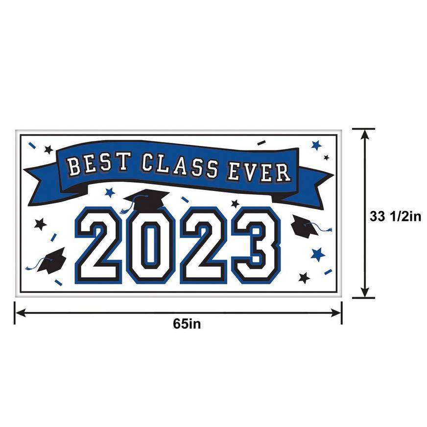 Blue Best Class Ever 2023 Graduation Plastic Horizontal Banner, 5.4ft x 2.8ft