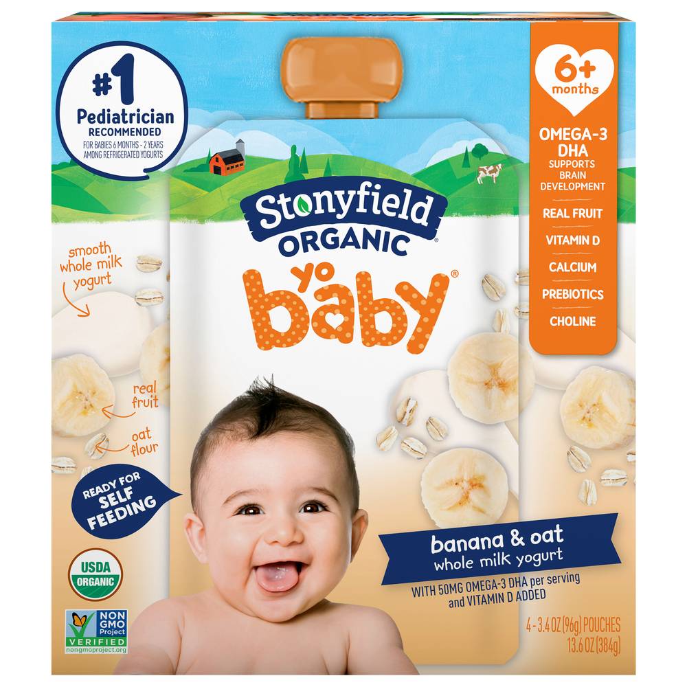Stonyfield Organic Yo Baby Banana & Oat Whole Milk Yogurt (4 ct)