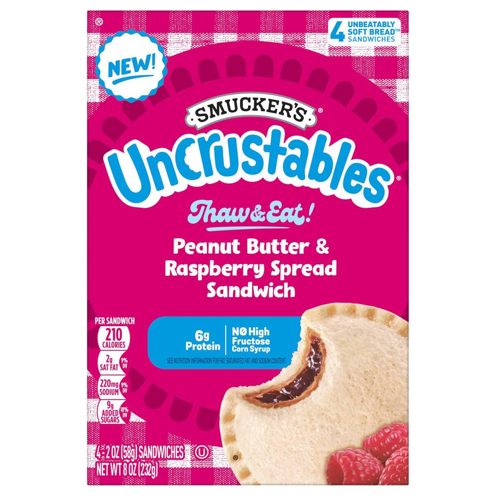 Smucker's Uncrustables Peanut Butter & Raspberry Spread Frozen Sandwiches (8 oz, 4 ct)