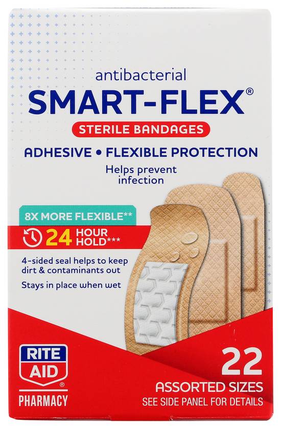 Rite Aid Antibacterial Smart-Flex Sterile Bandages, Assorted Sizes - 22 ct