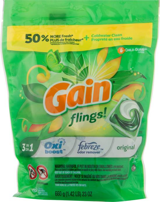Gain Flings! Oxi Boost Febreze Odor Remover Laundry Detergent