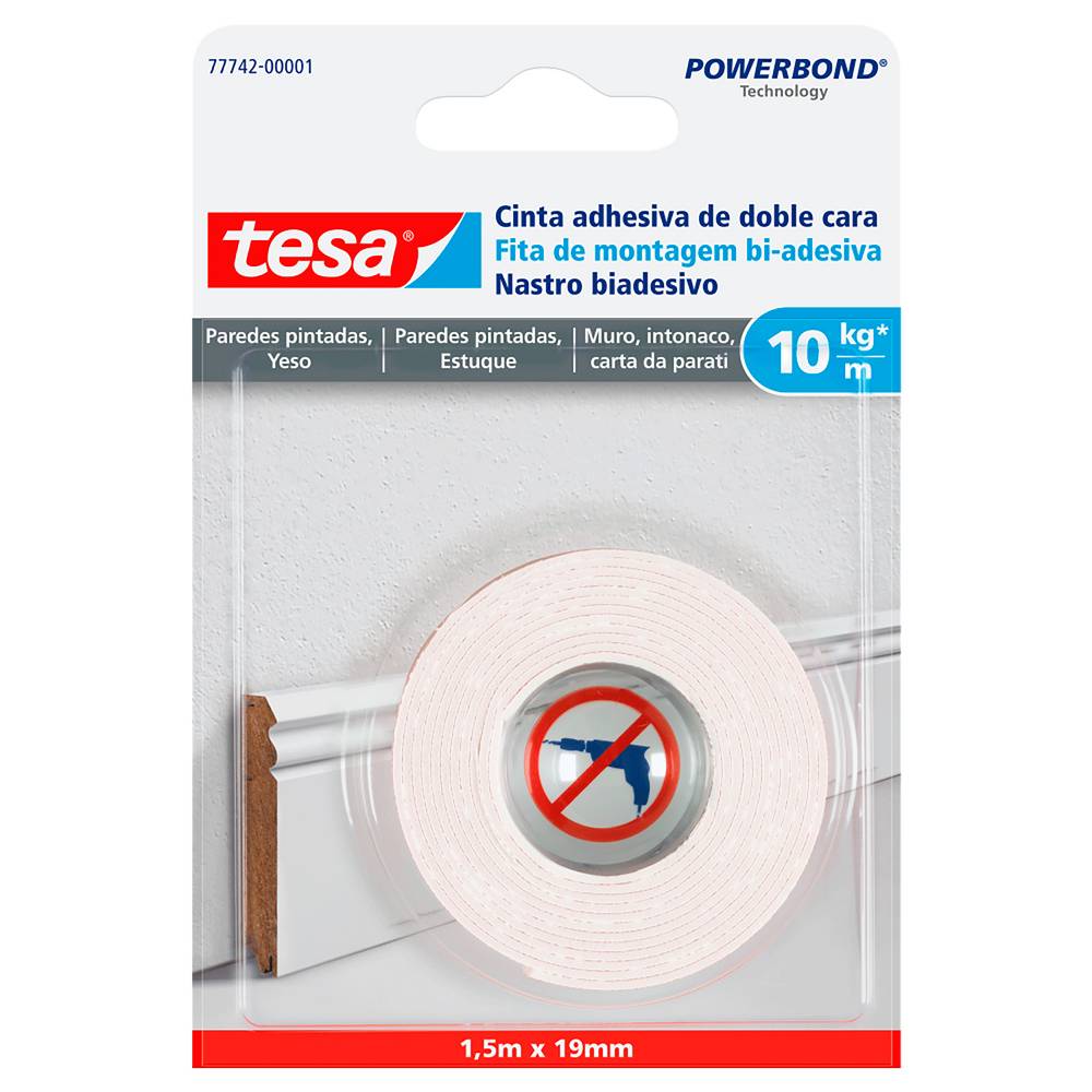 Tesa cinta doble contacto paredes pintadas / yeso (19mm x 1.5mts / 10kg/mt)