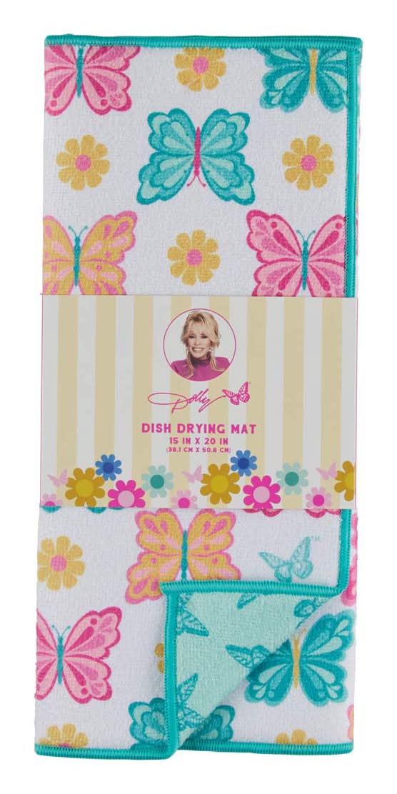 Dolly Parton Butterfly Print Dish Drying Mat, 15x20 in