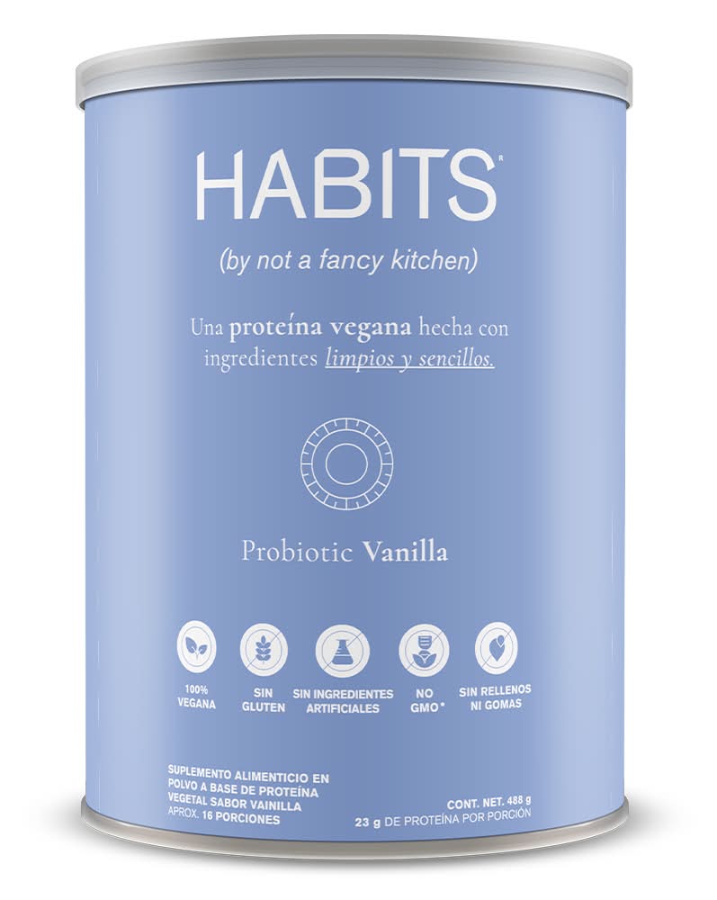 Habits · Proteína vegana con probióticos en polvo, vainilla (488 g)