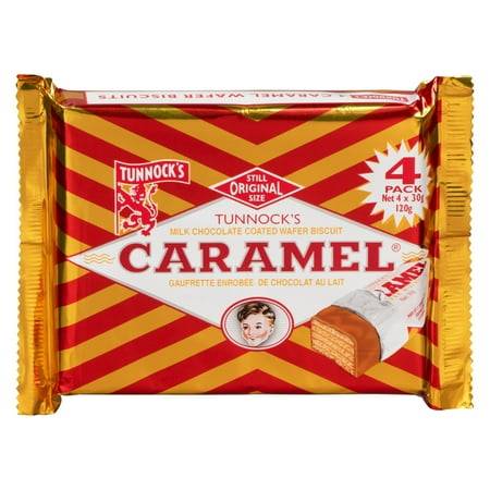 Tunnocks Real Milk Chocolate Wafer Biscuits, Caramel (30 g, 4 ct)