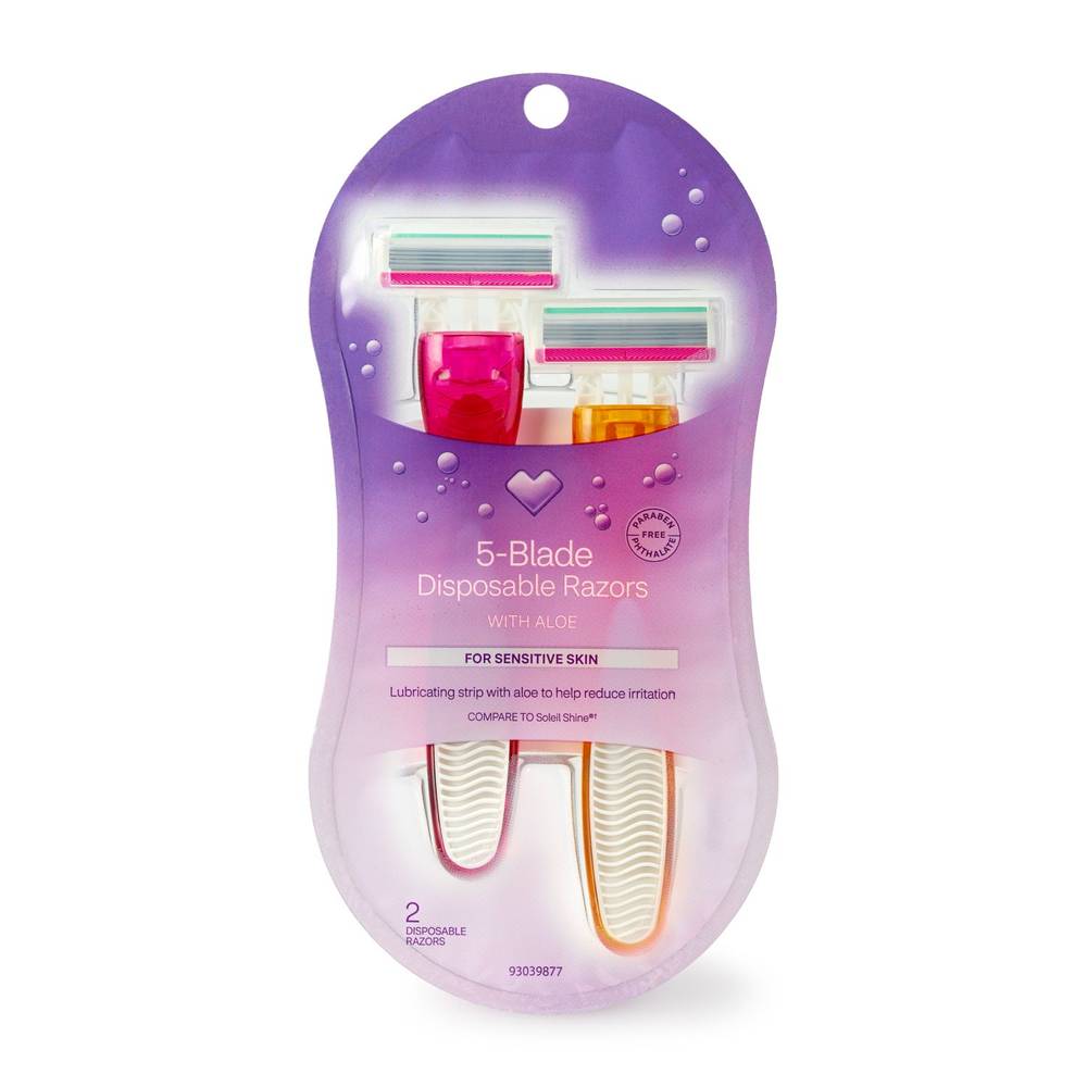 Cvs Beauty Women'S 5 Blade Disposable Razors For Sensitive Skin, 2 Ct