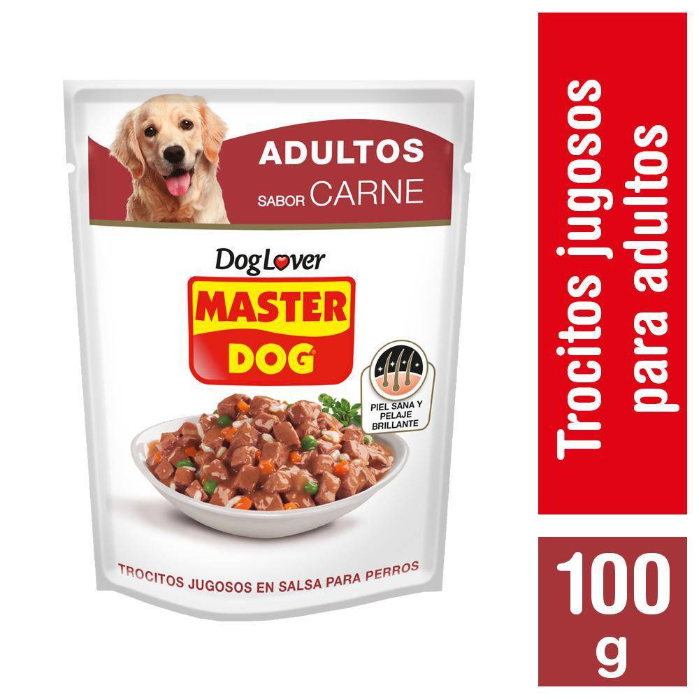 Master Dog · Alimento perro adulto trocitos jugosos sabor carne (100 g)