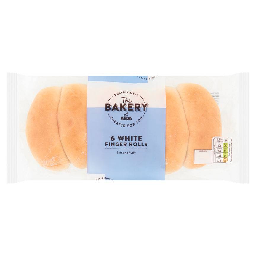 Asda The Bakery 6 White Finger Rolls