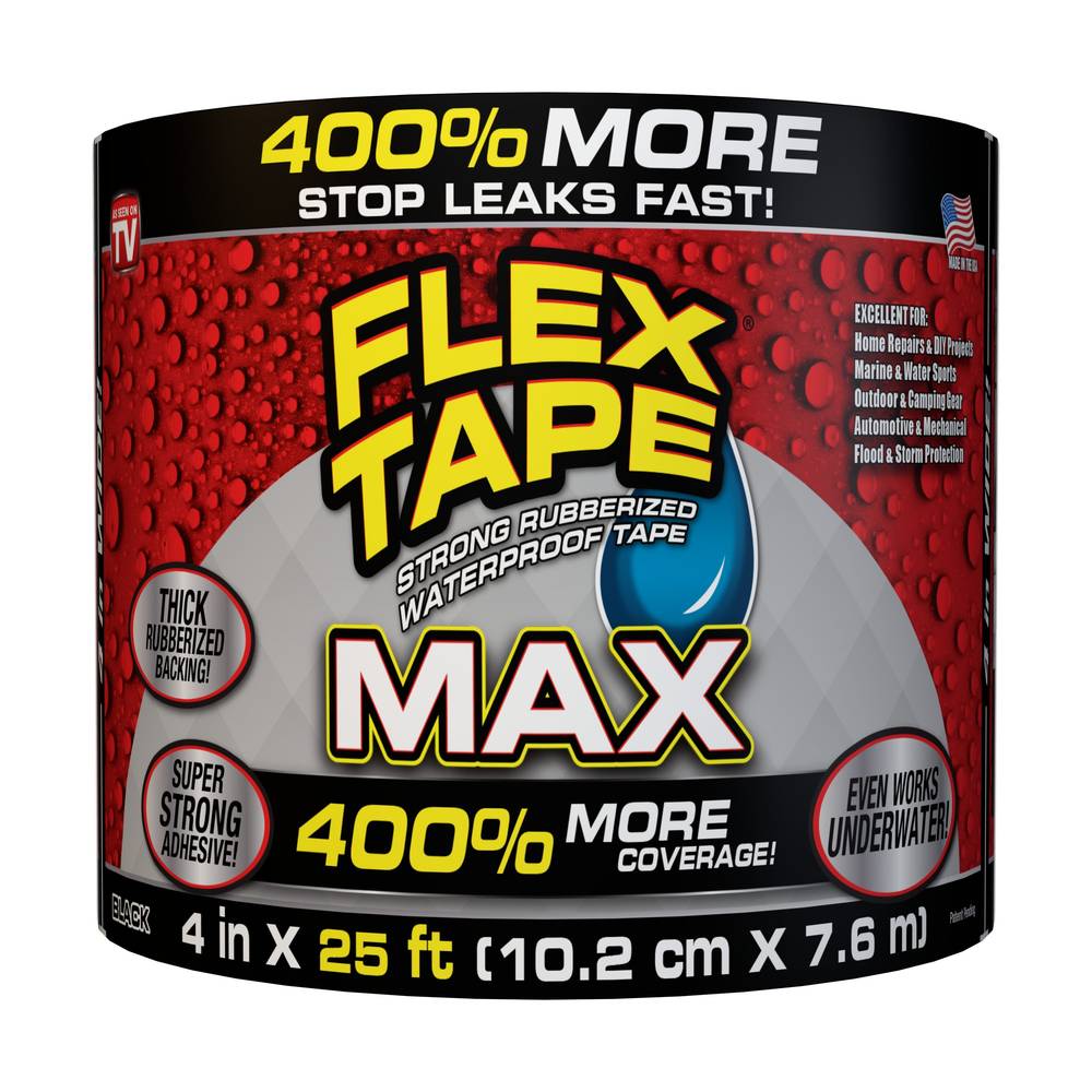 Flex Tape Max Black Waterproof Rubberized Duct Tape 4-in x 25-ft | TFSMAXBLK04