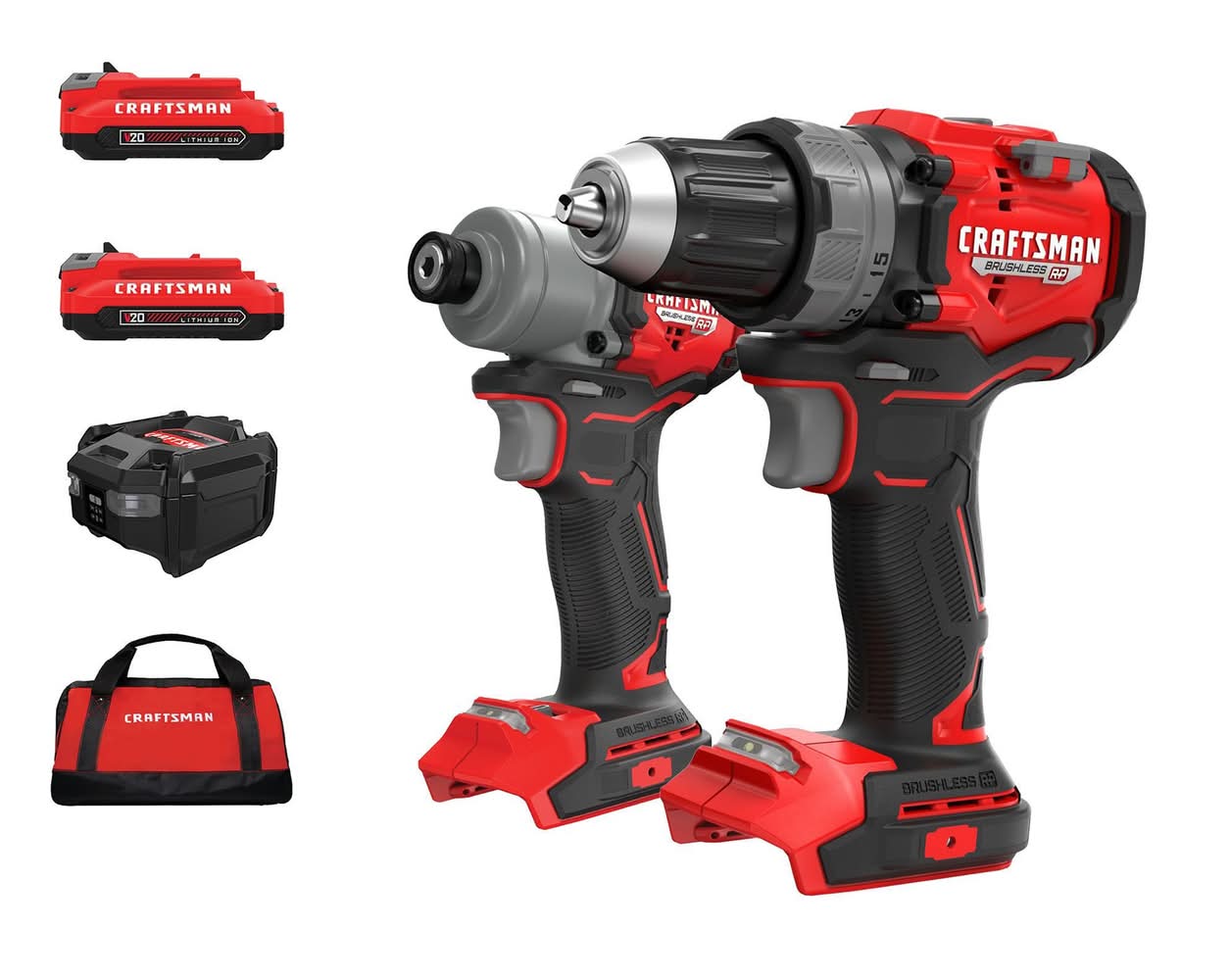 CRAFTSMAN V20 RP 20-volt Max 2-Tool Brushless Power Tool Combo Kit with Soft Case (2-Batteries and Charger Included)