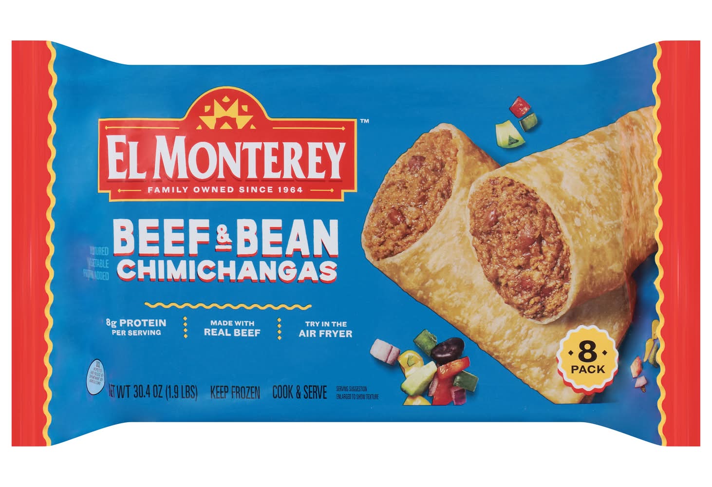 El Monterey Frozen Chimichangas, Beef & Bean (30.4 oz, 8 ct)