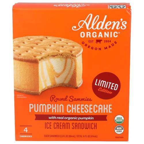 Alden's Organic Pumpkin Cheesecake Ice Cream Sandwiches 4 Pack