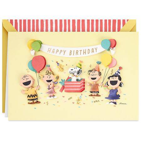 Hallmark Signature Peanuts Birthday Card (Peanuts Gang Surprise Party) E34 - 1.0 ea