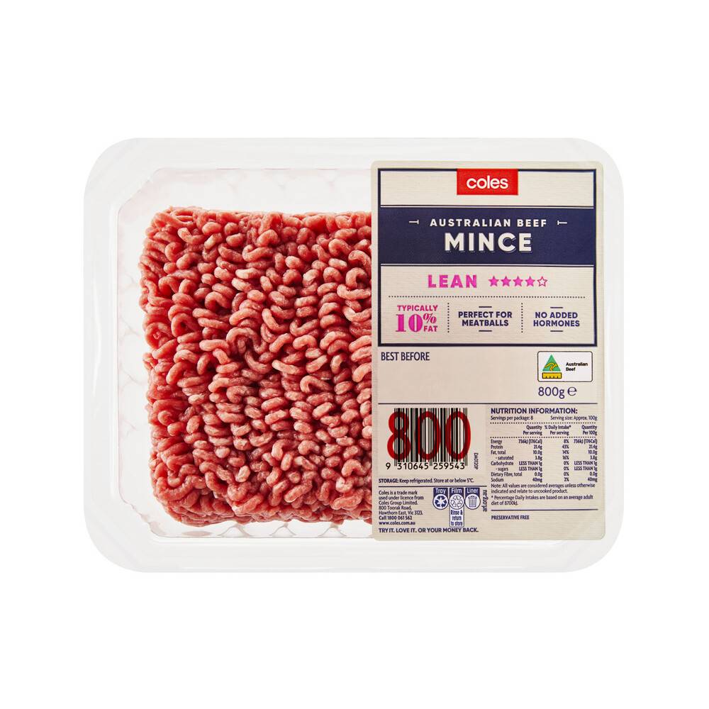 Coles No Added Hormone Beef 4 Star Lean Mince