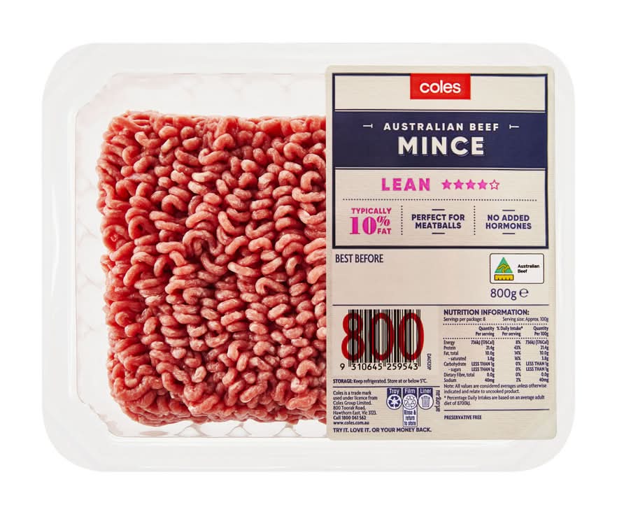 Coles No Added Hormone Beef 4 Star Lean Mince (800g)