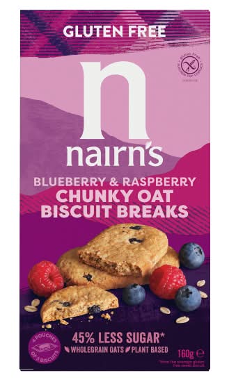 Nairn's Gluten Free Blueberry & Raspberry Chunky Oats Biscuit Breaks (160g)