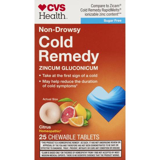 CVS Health Non Drowsy Homeopathic Cold Remedy Chewable Tablets, Citru, 25 CT