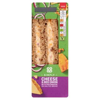 Co-op Simply Cheese & Red Onion with Mayonnaise on Malted Bread