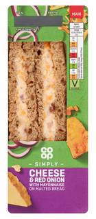 Co-op Simply Cheese & Red Onion with Mayonnaise on Malted Bread