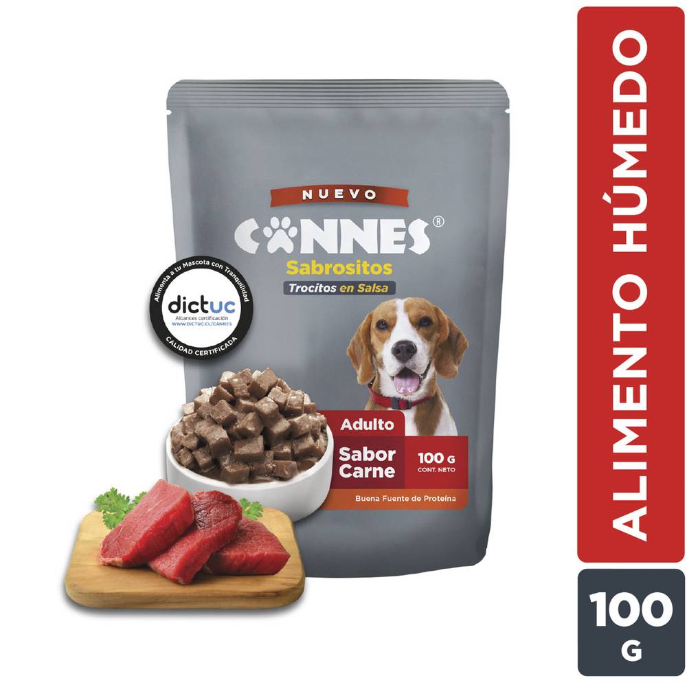 Cannes alimento húmedo perro adulto trocitos en salsa carne (doypack 100 g)