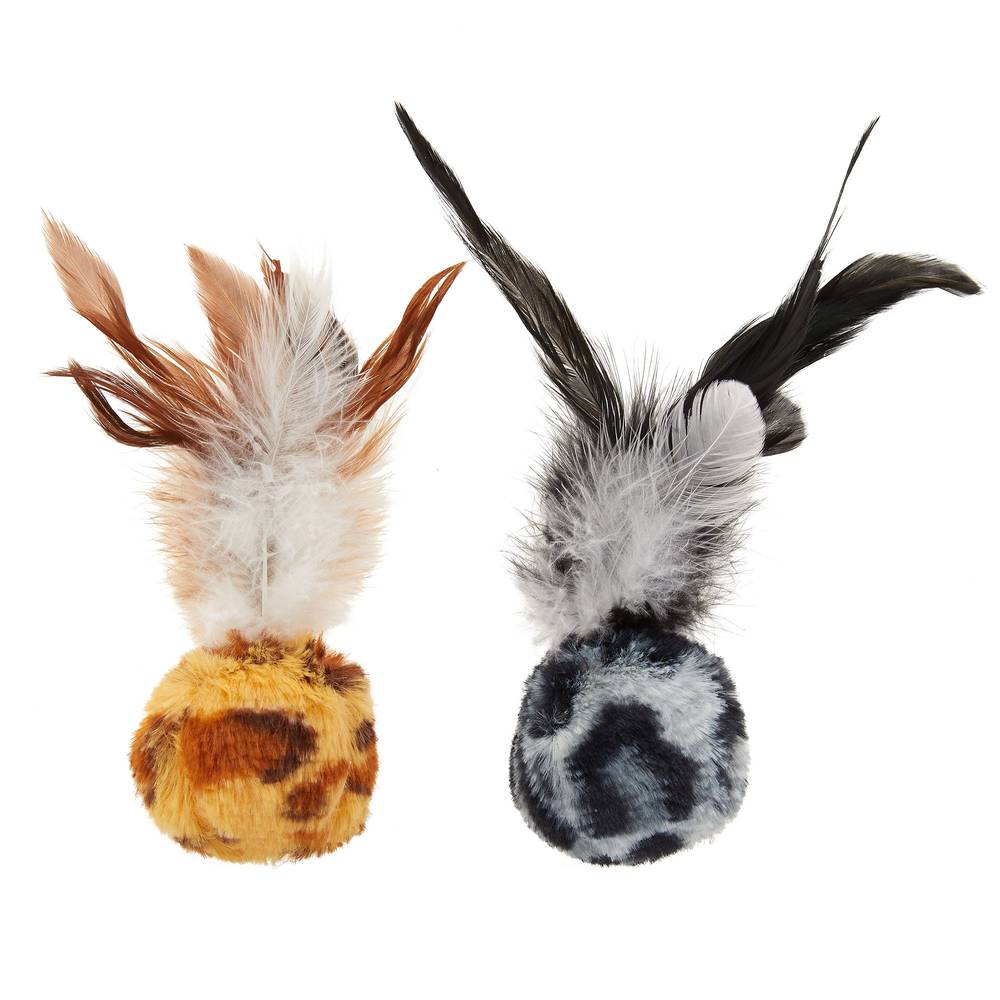 Whisker City® Safari Feather Ball Cat Toys - 2 Pack (Color: Brown)
