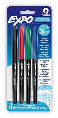 EXPO Wet Erase Markers, Ultra Fine Tip, Assorted, 4/Pack (16074/2134341)