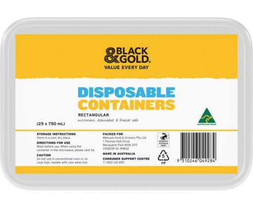 Black & Gold Rectangle Container (25 pack)