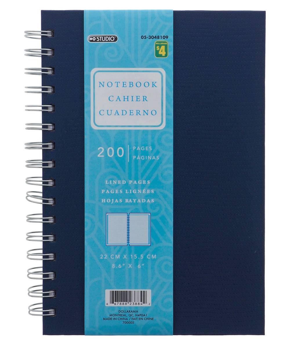 Studio Spiral Bound Textured Notebook, 22*15.5 cm, White Blue Navy Blue (200 ct)