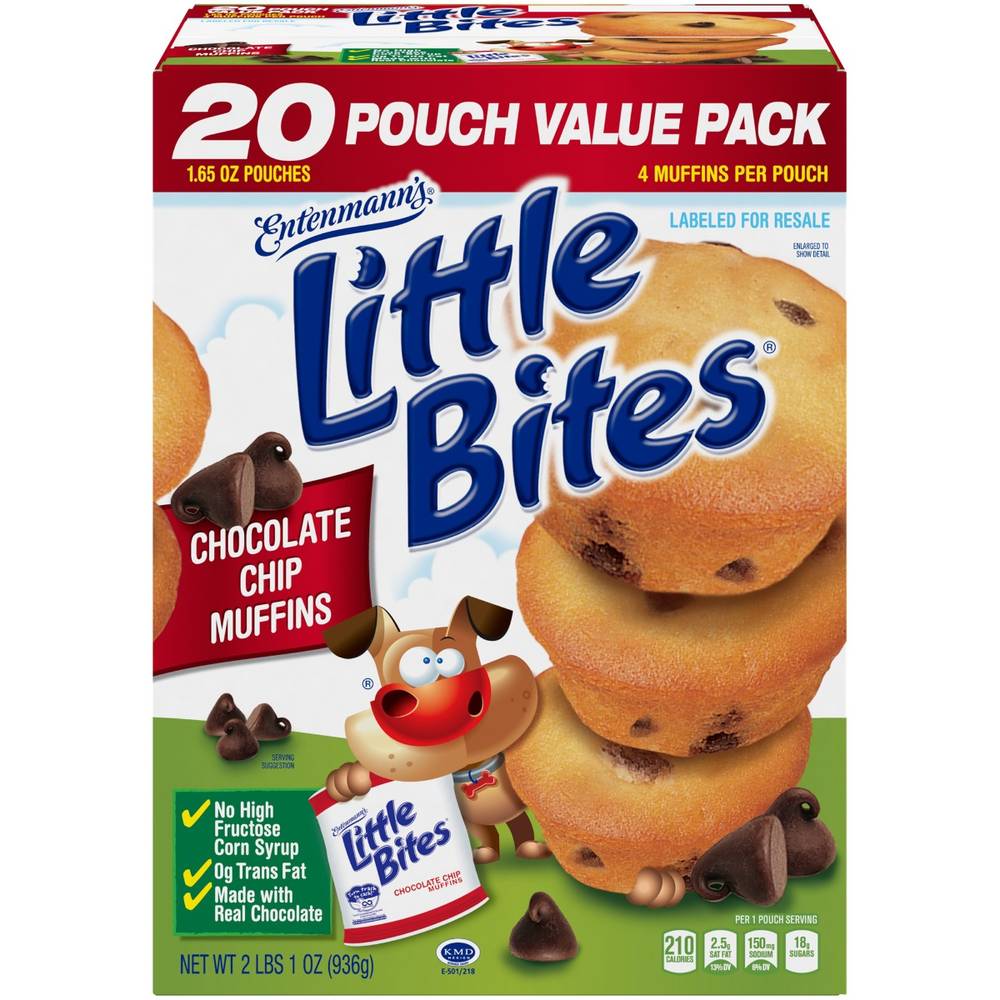 Entenmann's Little Bites Chocolate Chip Muffins, 20 Pouch Value Pack (1 Unit per Case)