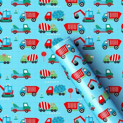 Wondershop Christmas Trucks Gift Wrap Roll, 30in x 50sq ft, Blue