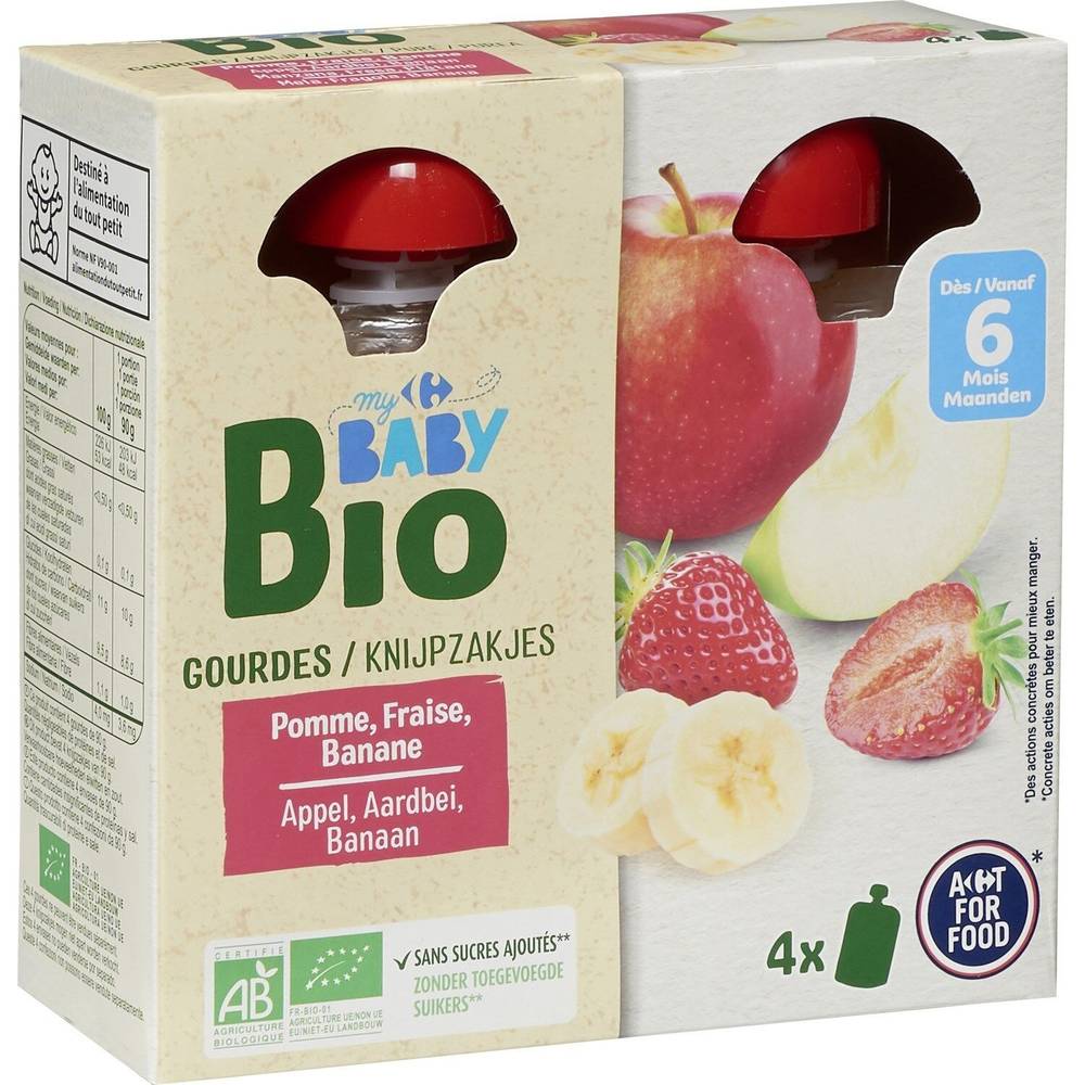 Carrefour Baby - Desserts bébé bio aux fruits dès 6 mois (4 pièces)