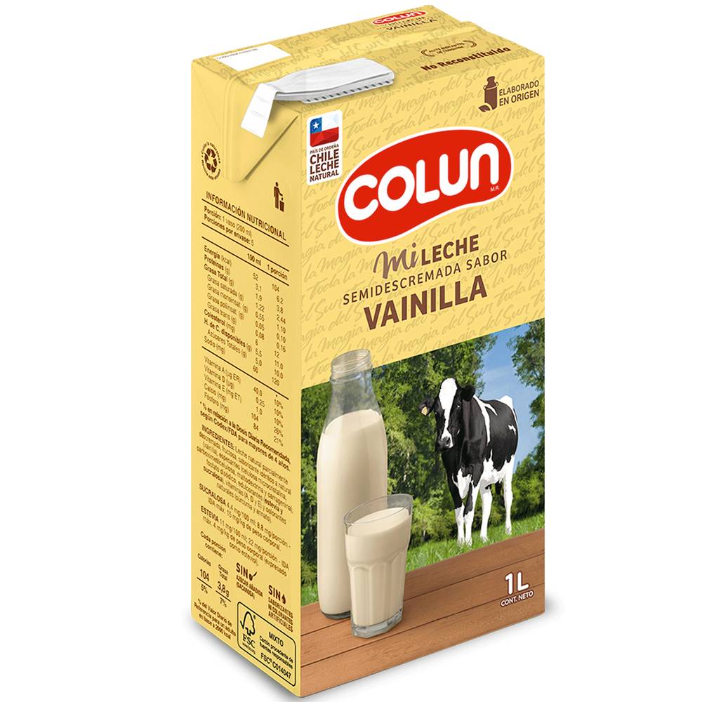 Colun leche semidescremada sabor vainilla (caja 1 l)