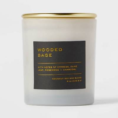 8oz Lidded Glass Jar Black Label Wooded Sage Candle - Threshold™: Soy & Coconut Wax, 30hr Burn Time