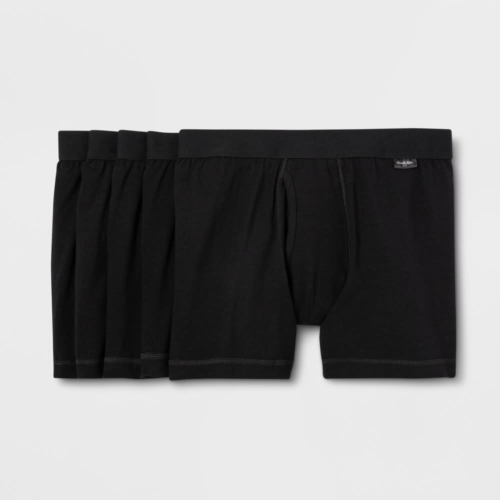 Goodfellow & Co. Cotton Spandex Blend Boxer Briefs, Men, S, Black (5 ct)