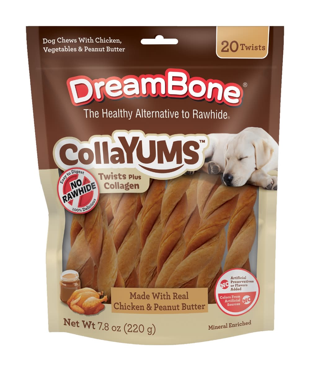 DreamBone CollaYUMS No-rawhide chews for Dog Chicken Peanut Butter Flavor 20 Count