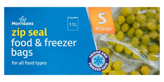 Morrisons Small, Zip Seal Food & Freezer Bags 1.1 L (40 pack)