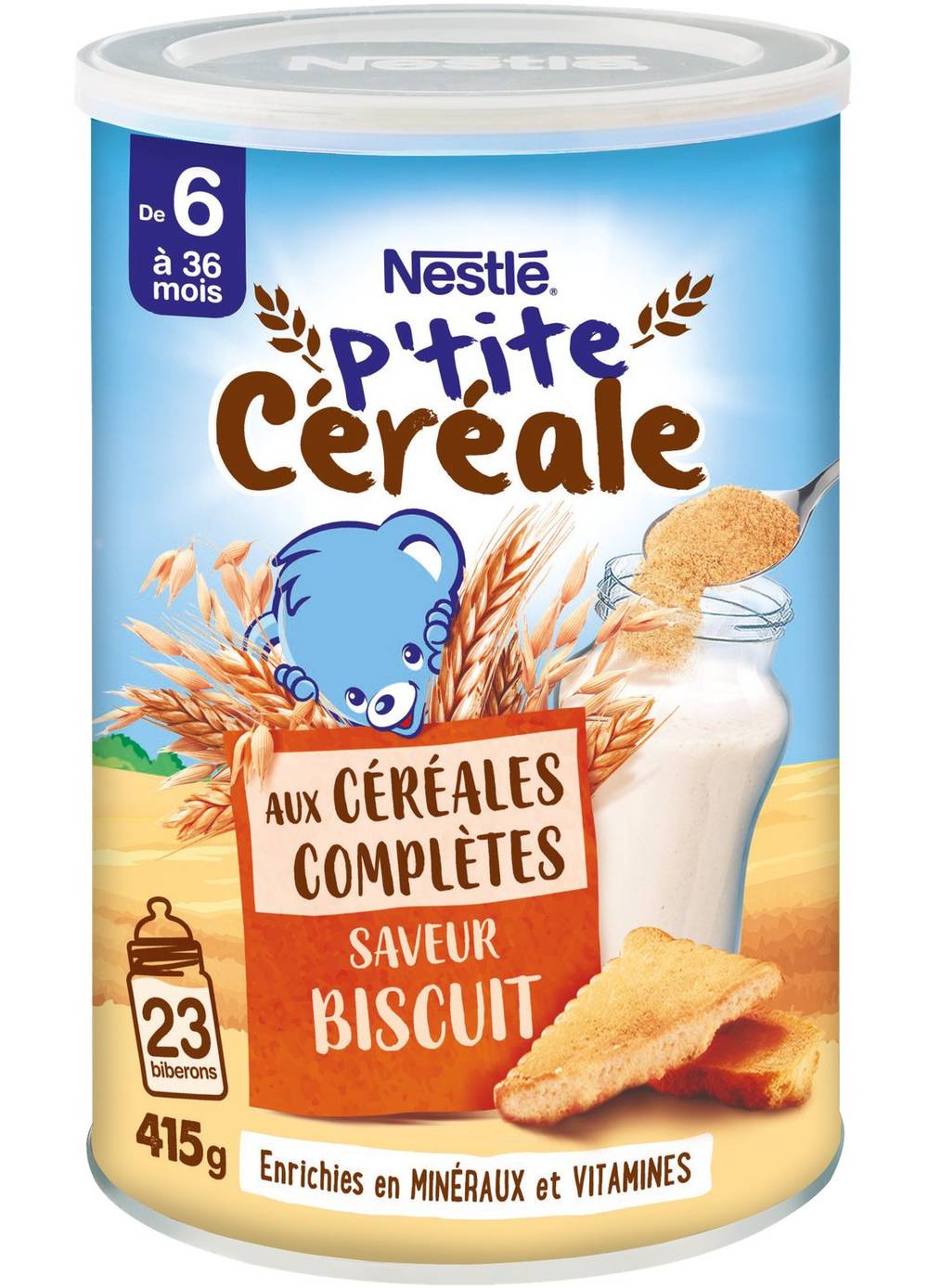 Nestlé - Céréales bébé dès 6 à 36 mois aux céréales complètes, biscuit (415g)