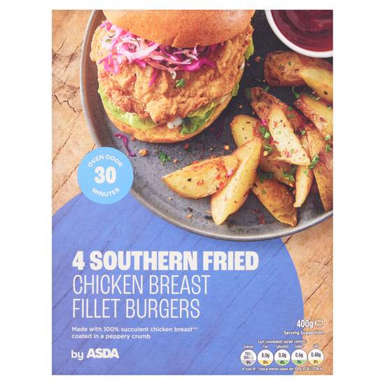 Asda 4 Southern Fried Chicken Breast Fillet Burgers 400g