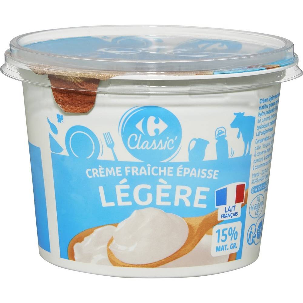 Crème Fraîche Épaisse Légère 15% Mg CARREFOUR CLASSIC' - le pot de 497g