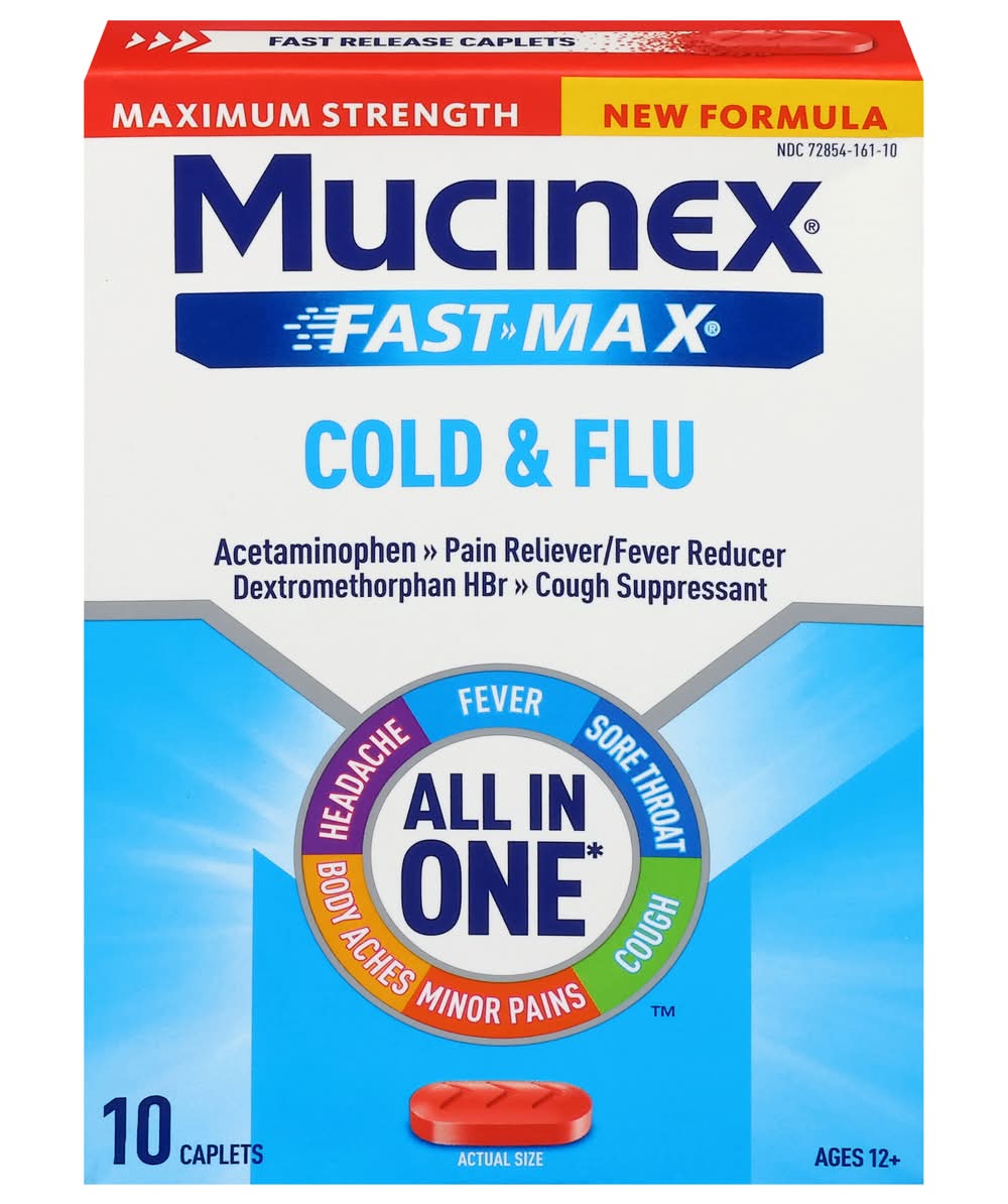 Mucinex Maximum Strength Fast Max Cold & Flu Caplets For 12+ Years (10 ct)