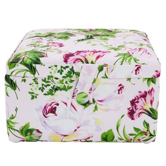 Pink Floral Square Sewing Basket By Loops & Threads