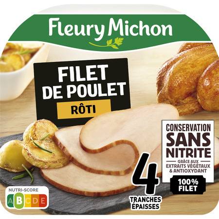 Filet de poulet rôti  conservation sans nitrite FLEURY MICHON - la barquette de 4 tranches - 116 g