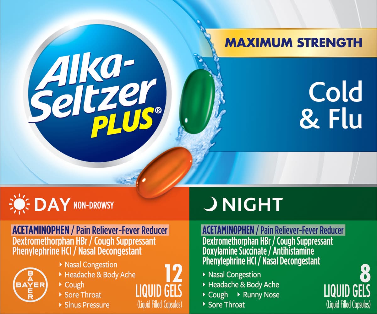 Alka-Seltzer Plus Maximum Strength Cold & Flu Medicine Day + Night Liquid (2.2 oz)