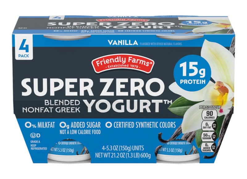 Friendly Farms Super Zero Blended Nonfat Greek Yogurt, Vanilla (4 x 5.3 oz)