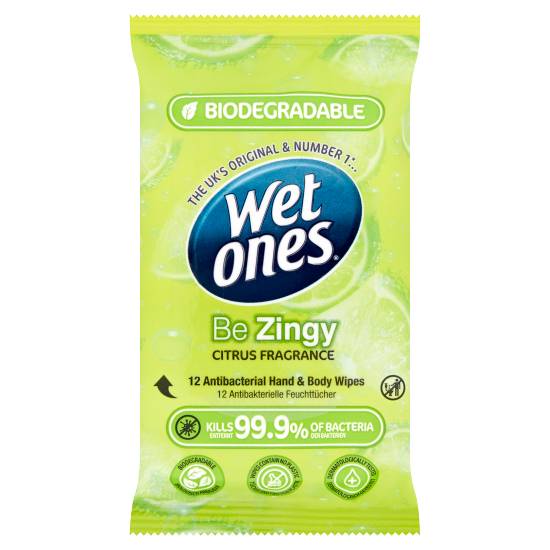 Wet Ones Citrus, Be Zingy Antibacterial Hand & Body Wipes (12 pack)