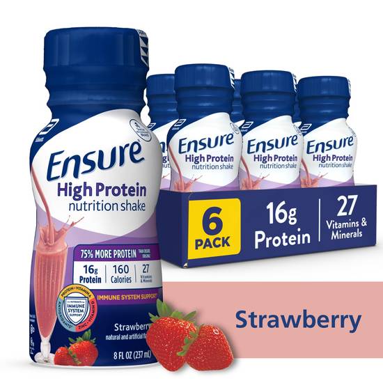 Ensure High Protein Nutrition Shake Strawberry Ready-to-Drink 8 fl oz, 6CT