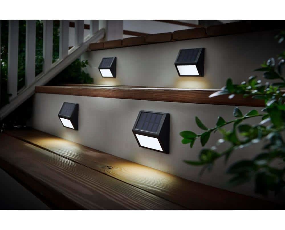 Hampton Bay 10 Lumen Black Led Weather Resistant Outdoor Solar Stair Light (4-Pack)