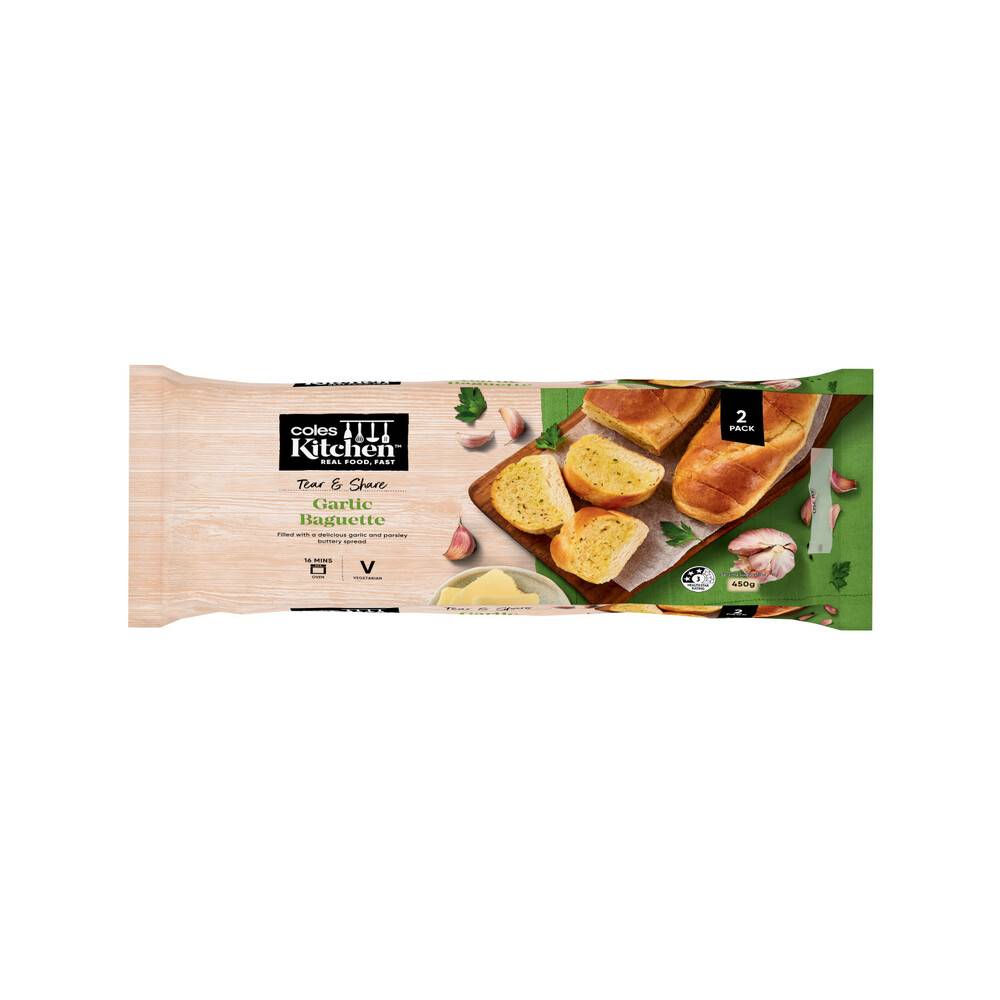 Coles Kitchen Garlic Baguette Twin pack 450g